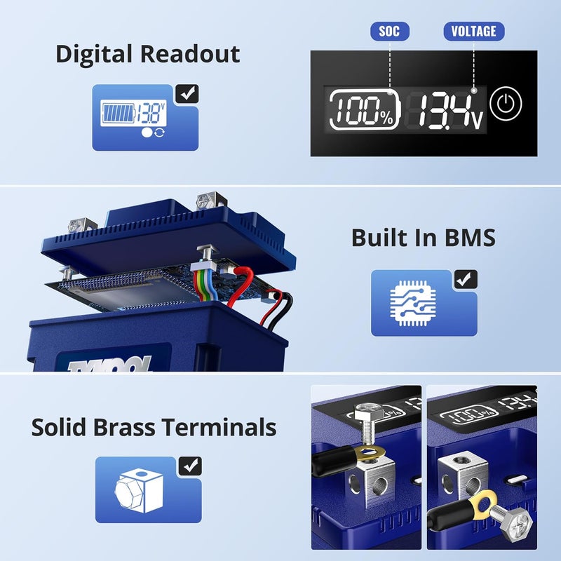 TYKOOL YTX14AHL-BS LiFePO4 Lithium Motorcycle Battery,12.8V 8Ah,480CCA,Digital Readout,Powersports Battery, Fits for Motorcycle,ATV,Snowmobile,PWC. 3X Cranking Amps,5X Longer Life.Fast Charging. - Image 4